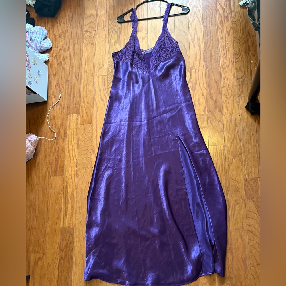 Victoria’s Secret gold label satin and lace royal purple maxi Slip Dress